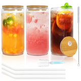 1 x RAW Customer Returns YUEYEE Drinking Glasses Set of 3 500 ml Iced Coffee Glass in Can Shape with Glass Straws Bamboo Lid, Reusable Bubble Tea Cup, Smoothie Cup for Soda Beer Cola Milk Cocktail Whiskey - RRP €20.14