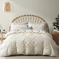 1 x RAW Customer Returns Sacebeleu Beige Bedding 200x220cm Tufted Boho Handmade Embroidery Shabby Chic Double Bed Microfiber Duvet Cover with Zipper and 2 Pillowcases 80x80cm - RRP €52.19