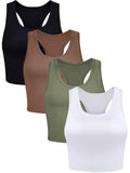 1 x RAW Customer Returns 4 Pieces Basic Crop Tank Tops Sleeveless Racerback Crop Sport Cotton Top for Women Black, White, Army Green, Coffee, M  - RRP €25.02