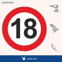 1 x RAW Customer Returns Pubblimania traffic signs with maximum speed 18 km per hour, ideal for birthdays, 3 mm thick round metal made of aluminum for outdoor use, 30 maximum speed 18 km  - RRP €22.99