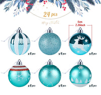 1 x RAW Customer Returns 24 Pieces Christmas Balls Plastic Set, 6 cm Christmas Tree Balls with Pendant and Lanyard Christmas Tree Decorations, Glittering Christmas Tree Balls Hanging Ball for Christmas Wedding Party Blue  - RRP €27.99