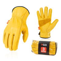 1 x RAW Customer Returns Vgo... 3 Pairs Unlined Cowhide Leather Work Gloves for Men, Rigger Gloves, Safety Gloves CA9590  - RRP €32.24