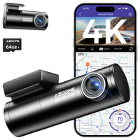 1 x RAW Customer Returns AZDOME Dashcam Front Rear 4K 1080P, 5GHz WiFi, GPS, English Voice Control, Super Night Vision, WDR, Loop Recording, G-Sensor, Parking Monitoring 64G Micro SD Card - RRP €109.99