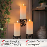 1 x RAW Customer Returns Yme LED candles rechargeable with timer function remote control, 2x 20.3cm solar pillar candles white set flickering flame Halloween window sill decoration outdoor living room garden decoration Christmas for outside - RRP €37.99