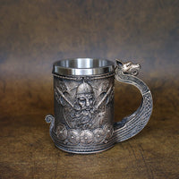 1 x RAW Customer Returns Nordic Viking Ship Draon Drakkar Beer Mug Stainless Steel Insert, Bronze Colored Viking Warrior Coffee Cup Stein for Collector Gift 550 ml - RRP €30.92