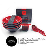 1 x RAW Customer Returns BALIBETOV Japanese Ramen Bowls Set - Includes 4 Melamine Ramen Bowls, Chopsticks, Spoons and Small Japanese Sauce Plates - Ideal for Asian Soups or Pho Red, 4  - RRP €65.45