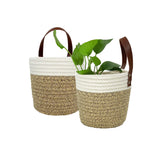 1 x RAW Customer Returns SOQKEEN Cotton Rope Basket, Pack of 2 Storage Basket Small Children with Leather Handles Woven Hanging Basket Made of Cotton Rope Woven Basket for Bathroom Storage Plants Kitchen Office Bedroom - RRP €18.14