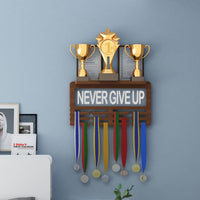 1 x RAW Customer Returns Ammonite Never GIVE UP Lighted Trophy and Medal Holder, Hanger Display Rack for Awards or Ribbons, Sports Themed Ribbon Holder for Wall, Tiered Award Rack - RRP €44.44