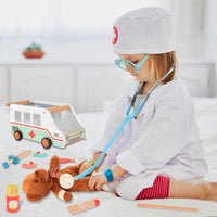 2 x Brand New Wooden Ambulance Doctor Toy for Children 37 Pieces Children s Doctor s Case with Stethoscope Glasses Pretend Play Pull Together Educational Medical Toy for Boys Girls 3 Years - RRP €40.8