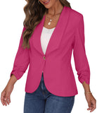 1 x RAW Customer Returns PrinStory Blazer For Women 3 4 Ruched Sleeve Blazer Business Office Blazer Suit Sporty Jack Trench Coat Hot Pink, EU 36-38  - RRP €33.26