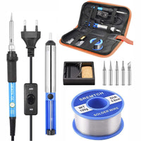 1 x RAW Customer Returns SREMTCH Tin Soldering Irons, 60W 220V Adjustable Temperature Soldering Iron Kit, 5pcs Different Tips, Holder, Soldering Wire for Variously Repaired Use - RRP €18.99