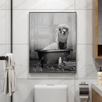 1 x Brand New UGZDEA Animal in the Bathtub Canvas Pictures, Black White Bear Elephant Cow Alpaca Bathroom Poster Home Decor-without Frame E, 20x30cm  - RRP €11.99