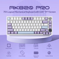 1 x RAW Customer Returns EPOMAKER Ajazz AK820 Pro Gasket Mechanical Keyboard with Wired Bluetooth Wireless, TFT Screen, Illuminated RGB, Sound-Damping Foam for Win Mac PC White Purple, Ajazz Moon Switch  - RRP €81.62