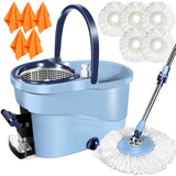 1 x RAW Customer Returns MASTERTOP mop set with bucket, 145cm floor mop with stainless steel telescopic handle and 5 microfiber mop pads, professional mop set cleaning bucket with wringing function and press for floor cleaning - blue - RRP €42.76