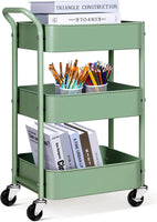 1 x RAW Customer Returns MISSLO Kitchen Trolley 3-Tier Serving Trolley with Wheels and Handle Rolling Trolley Shelf Under Desk 68.5 cm Metal Storage Trolley Multi-Purpose Trolley for Kitchen, Bathroom, Office Green  - RRP €37.99