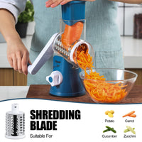 1 x RAW Customer Returns Cheese Grater, Vegetable Grater with 3 Drum Blades, Drum Grater Faster and Easy Cutting, Vegetable Cutter Ideal for Cheese, Cucumbers, Carrots, Nuts etc. Blue  - RRP €37.99