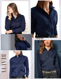 1 x RAW Customer Returns Hotouch Blouse Women s 3 4 Sleeve Shirt Blouse with Buttons Blouses Slim Fit Classic Tunic Plain Work Shirt Navy Blue M - RRP €28.22