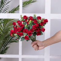 1 x RAW Customer Returns Bundles Artificial Red Roses Bouquets Artificial Mini Silk Roses with Eucalyptus Leaves Stems Outdoor Green Decoration for Wedding Home Office - RRP €17.48