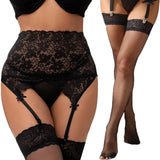 1 x Brand New ohyeahlady women s suspender belt with stockings set garter belt lace sexy garter belt suspenders lingerie set wide with 4 suspenders girdle garter belt with briefs XS-S, black stocking  - RRP €22.18