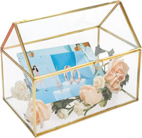 1 x RAW Customer Returns Homtone 25 cm glass wedding card box, handmade golden terrarium glass box for weddings, receptions, table decorations, gifts - RRP €33.23