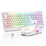 1 x RAW Customer Returns RedThunder K20 Rechargeable Wireless Keyboard and Mouse Set, QWERTZ DE Layout, RGB Backlight Multimedia Function Keys, 4800DPI Wireless Mouse for PC Mac Laptop White  - RRP €60.49