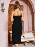 1 x RAW Customer Returns Missufe midi dress cocktail dress wrap dress summer dress party dress women s festive elegant bodycon wedding evening dresses sleeveless spaghetti strap dresses black, large  - RRP €48.99