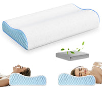 1 x RAW Customer Returns PKBD Memory Foam Pillow with 2 Pillowcases Cooling Ice Silk Cotton , Ergonomic Orthopedic Pillow, Neck Contoured Bed Pillow for Side, Back and Stomach Sleepers - RRP €35.28