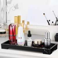 1 x RAW Customer Returns SITHON bathroom tray, jewelry tray, resin cosmetic storage tray, cosmetic tray, makeup jewelry organizer for tissues, candles, soap, towel, jewelry candle tray, perfume, marble pattern black - RRP €17.99