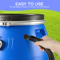 1 x Brand New Rain barrel connection set, 2 rain barrel feedthroughs 1 inch with hose nozzle 50 cm connecting hose 25mm, 2 hose clamps rain barrel connector set for rainwater barrels - RRP €15.56