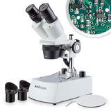 1 x Brand New AmScope SE306R-P-LED Compact Multi-Objective Stereo Microscope with Angled Head, Metal Column Stand, Top and Bottom LED Illumination, 20X-40X - RRP €199.99