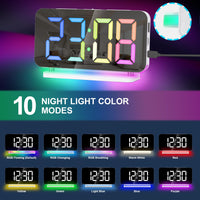 1 x RAW Customer Returns Sukeen Digital Alarm Clock, 7.4 Digital Alarm Clock, Digital Clock Mirror Alarm Clock with 11 Colors Digital Display, 10 Modes RGB Night Light, USB-C Charging Port, Brightness, LED Digital Clock for Bedside Table - RRP €23.99