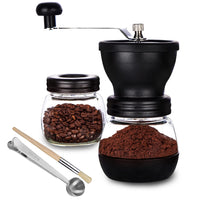 1 x RAW Customer Returns PARACITY coffee grinder with ceramic grinder, manual coffee grinder, with 2 glasses 11 oz each stainless steel handles, coffee grinders for filter coffee, espresso, French press - RRP €21.99