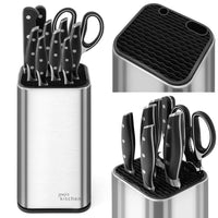 1 x RAW Customer Returns Joeji s Kitchen Universal knife block without knives with extra slots for scissors and sharpening rod Stainless steel knife holder easy to clean as a knife block without knives black - RRP €21.95