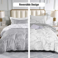 1 x RAW Customer Returns Lekesky bed linen 200x200, bed linen 3-piece duvet cover, floral pattern microfiber 200x200 bed linen set microfiber with pillowcase with zipper 80x80cm 2, branches gray white - RRP €30.24