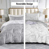 1 x RAW Customer Returns Lekesky bed linen 200x200, bed linen 3-piece duvet cover, floral pattern microfiber 200x200 bed linen set microfiber with pillowcase with zipper 80x80cm 2, branches gray white - RRP €30.24