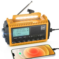 1 x RAW Customer Returns Crank radio DAB FM with 5000mAh battery, portable solar radio with LED flashlight reading light, DAB construction site radio IPX4, emergency radio and SOS alarm, suitable for hiking, camping, outdoor yellow DAB  - RRP €40.33