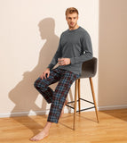 1 x RAW Customer Returns LAPASA - Men s Winter Pajamas 100 Cotton Flannel Plaid Pants Long Pajamas T-shirt and Pajama Pants M79 M Gray Navy Blue and Red Plaid - RRP €37.06