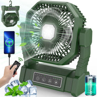 1 x RAW Customer Returns Camping Fan with LED Light, Rechargeable Camping Fan with Hook Remote Control, 4 Speeds, Power Bank, Timer, USB Table Fan for Outdoor Power Outage Hurricane Fishing Green - RRP €29.5