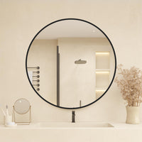 1 x RAW Customer Returns BRIGHTEN Round Mirror with Black Metal Frame HD Wall Mirror Made of Glass 60cm for Bathroom, Dressing Room or Living Room Makeup Mirror Black, 60cm  - RRP €61.7