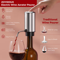 1 x RAW Customer Returns ZOYIDOUX Electric Wine Pourer, Stainless Steel Rechargeable Wine Dispenser with USB Cable and Lockable Wine Stopper, Gifts for Wine Lovers - RRP €22.43