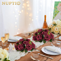 2 x Brand New Nuptio Wedding Centerpieces with Table Flowers - 2 Pieces 24cm Diameter Burgundy Artificial Flowers Ball Roses - Fake Rose Arrangements for Weddings Birthday Party Decorations - RRP €43.18