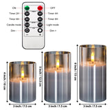 1 x RAW Customer Returns Rikiss LED candles flameless in glass, grey flickering candles, column 7 x 10 12 15 CM battery operated, candles with remote control and timer function - RRP €25.2