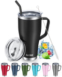 1 x RAW Customer Returns KETIEE thermal mug with straw 850 ml coffee mug to go with 2 lids 30 oz stainless steel insulated mug with handle car mug drinking cup tumbler coffee cup for hot and cold drinks, black - RRP €20.99