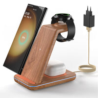 1 x RAW Customer Returns JoyGeek 3 in 1 Inductive Charging Station for Samsung, Wireless Charger for Samsung S24 S23 S22 S21 Z Flip Fold, Induction Charger for Galaxy Watch 6 5 4, Wireless Charger for Galaxy Buds-Bamboo - RRP €32.26