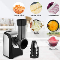 1 x RAW Customer Returns Meykey Vegetable Cutter Automatic Electric Vegetable Slicer, Vegetable Cutter Electric, Electric Vegetable Cutter Stainless Steel, Stainless Steel Cheese Grater, with 5 Conical Blades for Various Vegetables - RRP €66.54