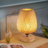 1 x RAW Customer Returns Comely Woven Bamboo Table Lamp, Desk Lamp, E27 Table Lamp with Natural Wood Base for Living Room, Children s Room, Desk and Bedroom, Max 60W - RRP €37.99