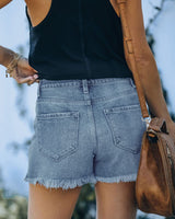 1 x RAW Customer Returns ANCAPELION Women s Denim Shorts Ripped Jeans Shorts Mid Waist Frayed Hem Hot Pants Used Look Shorts for Summer A-Dark Blue S - RRP €31.99