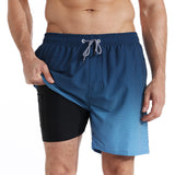 1 x RAW Customer Returns iCKER Swimming Trunks Men s Compression Liner 2 in 1 Swimming Shorts Board Shorts Quick-Drying Beach Shorts, Black Blue, L - RRP €24.99