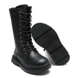 1 x Brand New DADAWEN girls half-shaft boots, winter shoes with zip, lace-up ankle boots, black, 26 EU - RRP €60.0