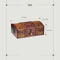 1 x RAW Customer Returns Treasure chest Jimmy 35x23x14cm large flat treasure chest, brown decorated with leather cords and patterns, with lid, lock and key, lockable pirate chest, storage box with handle - RRP €34.99